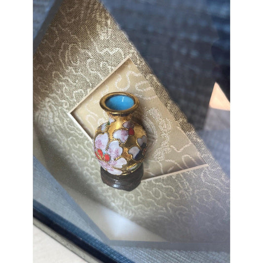Vintage framed mini Cloisonne Enamel Chinese Vase in Shadow Box