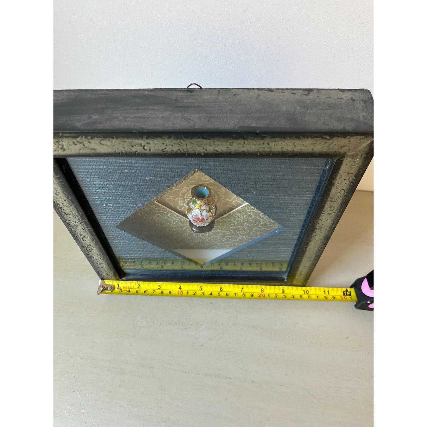 Vintage framed mini Cloisonne Enamel Chinese Vase in Shadow Box