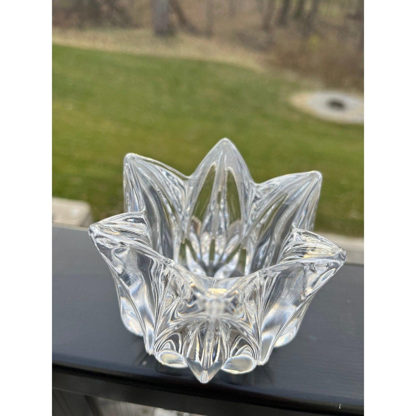 Vintage rose crystal glass tea candle light holder