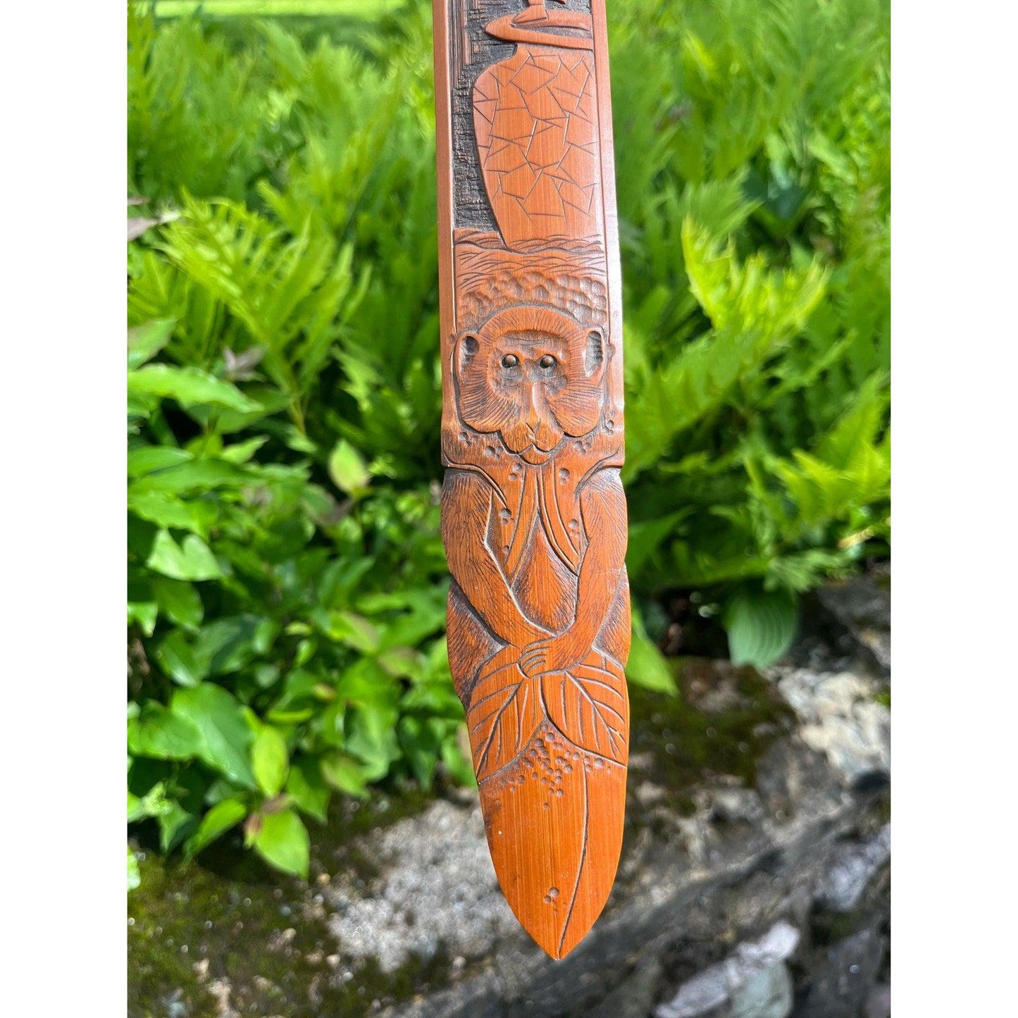 Early 1900s Asian carved wood page turner
