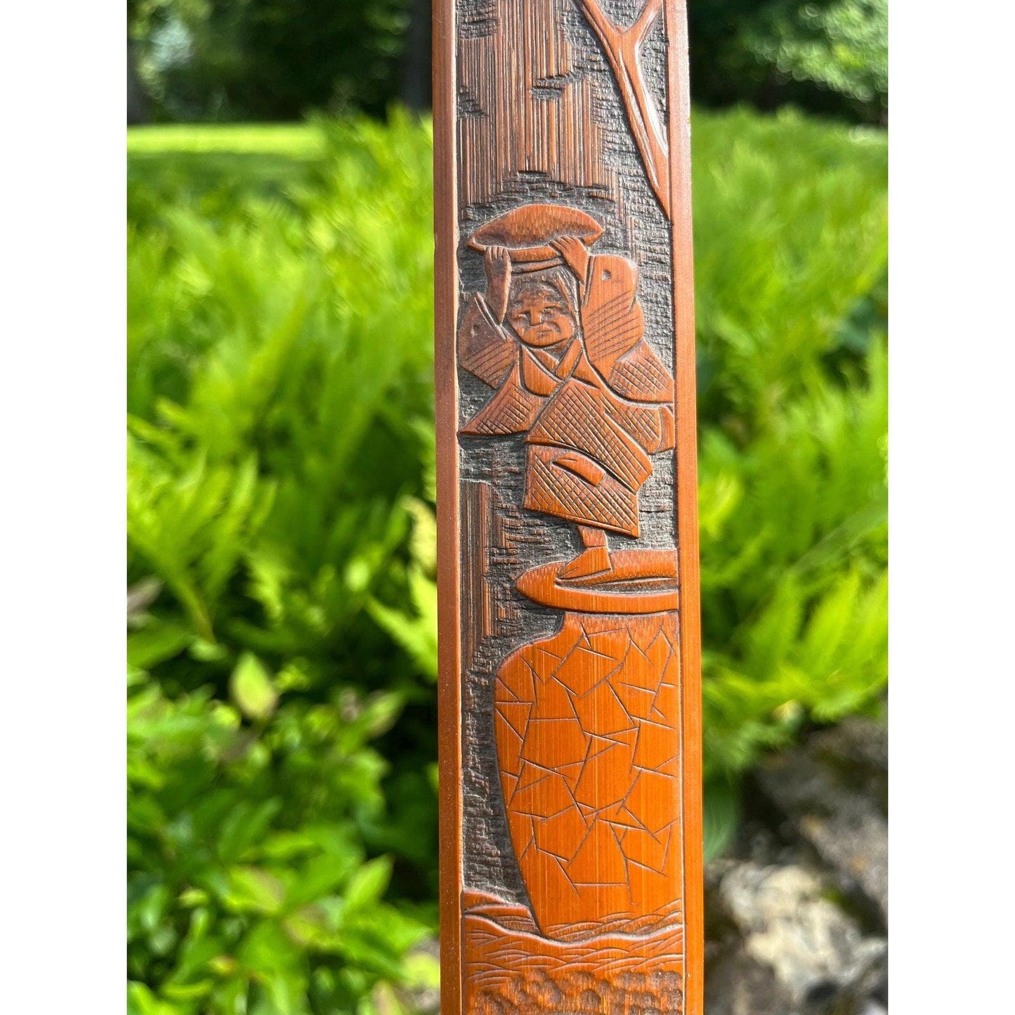 Early 1900s Asian carved wood page turner