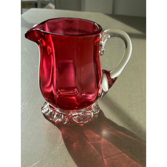 Wow! Antique cranberry glass Victoria creamer / jug 1800s