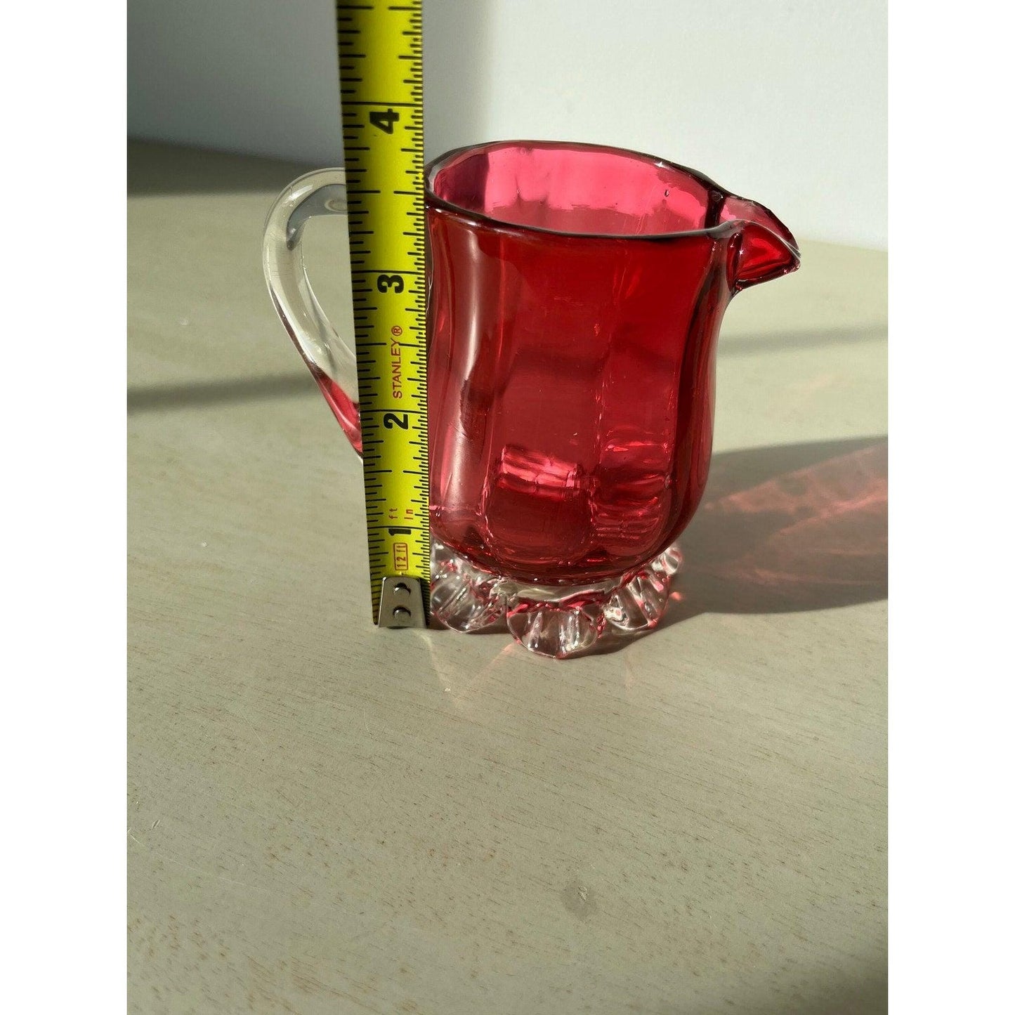 Wow! Antique cranberry glass Victoria creamer / jug 1800s