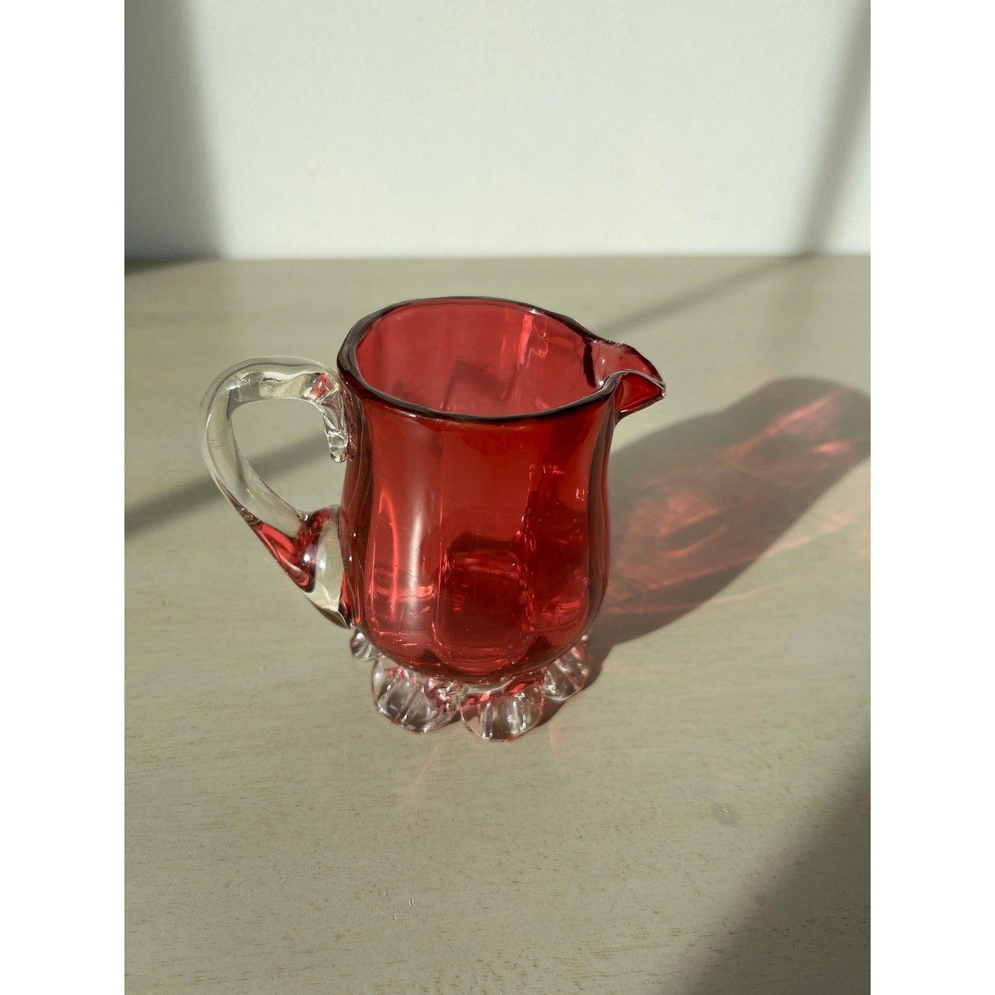 Wow! Antique cranberry glass Victoria creamer / jug 1800s