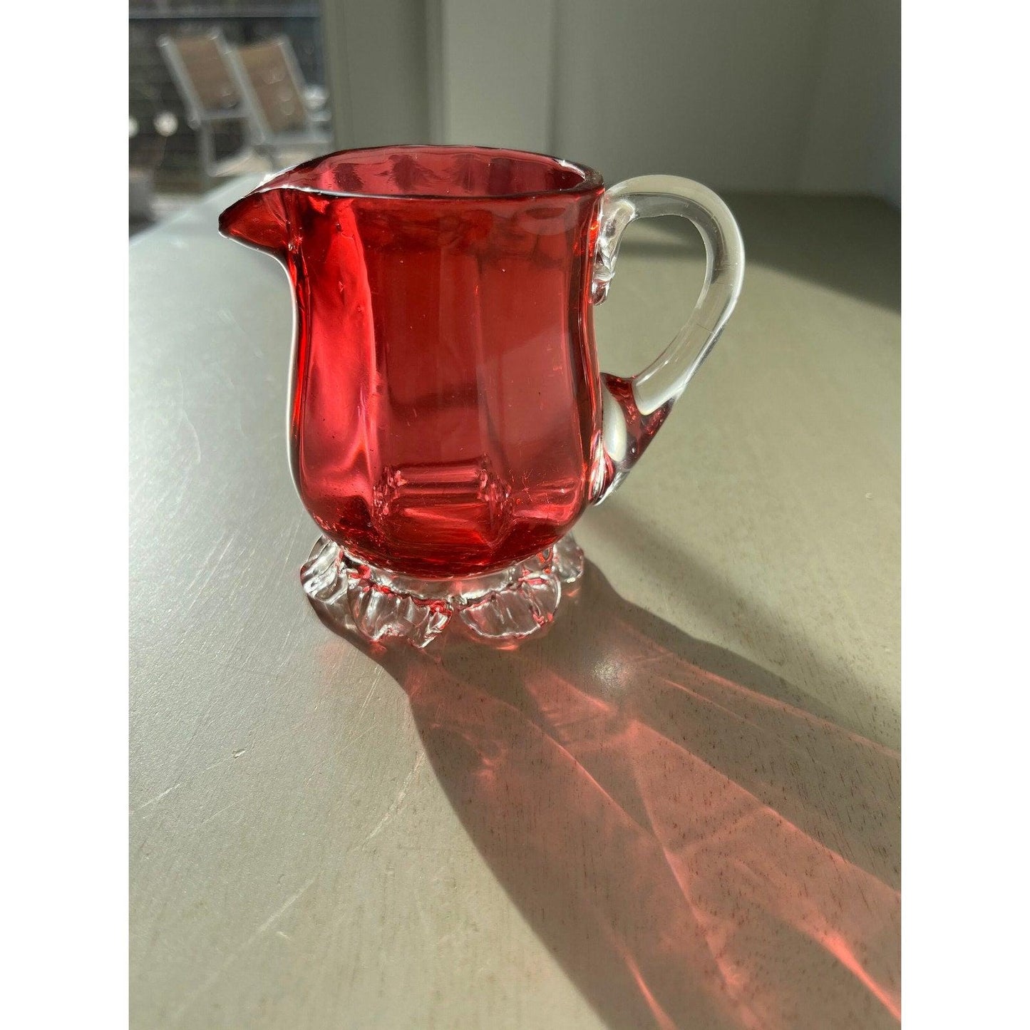 Wow! Antique cranberry glass Victoria creamer / jug 1800s