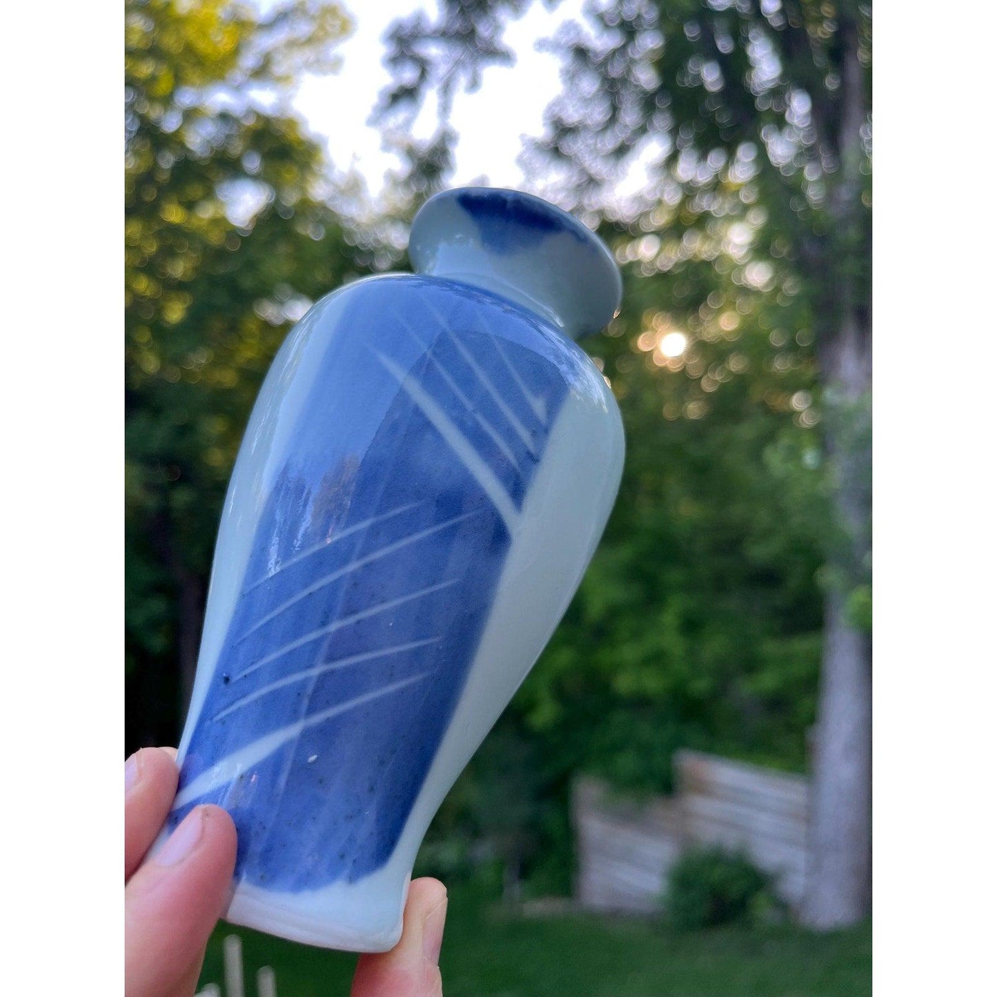 Blue and white vintage bud vase