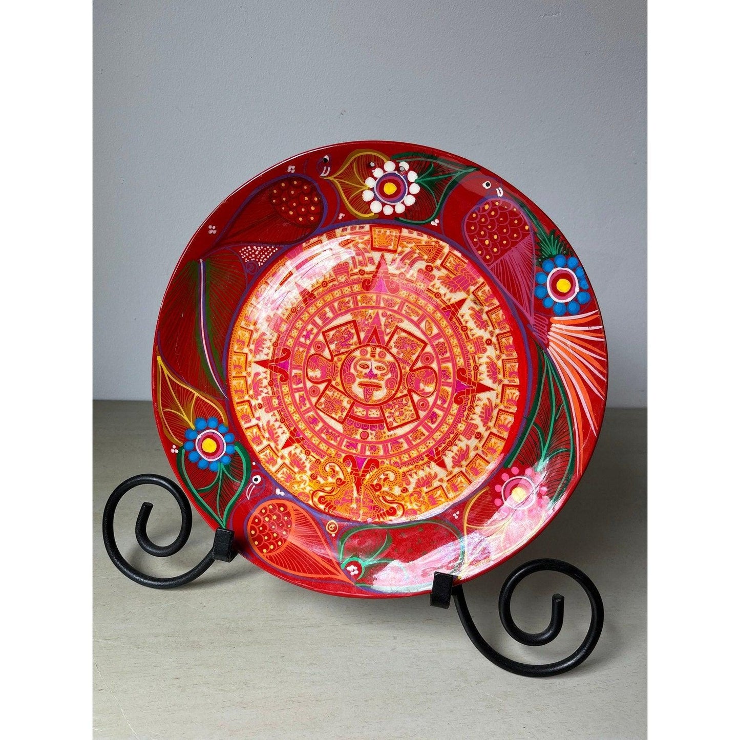 Vintage Mexican Aztec sun calendar plate