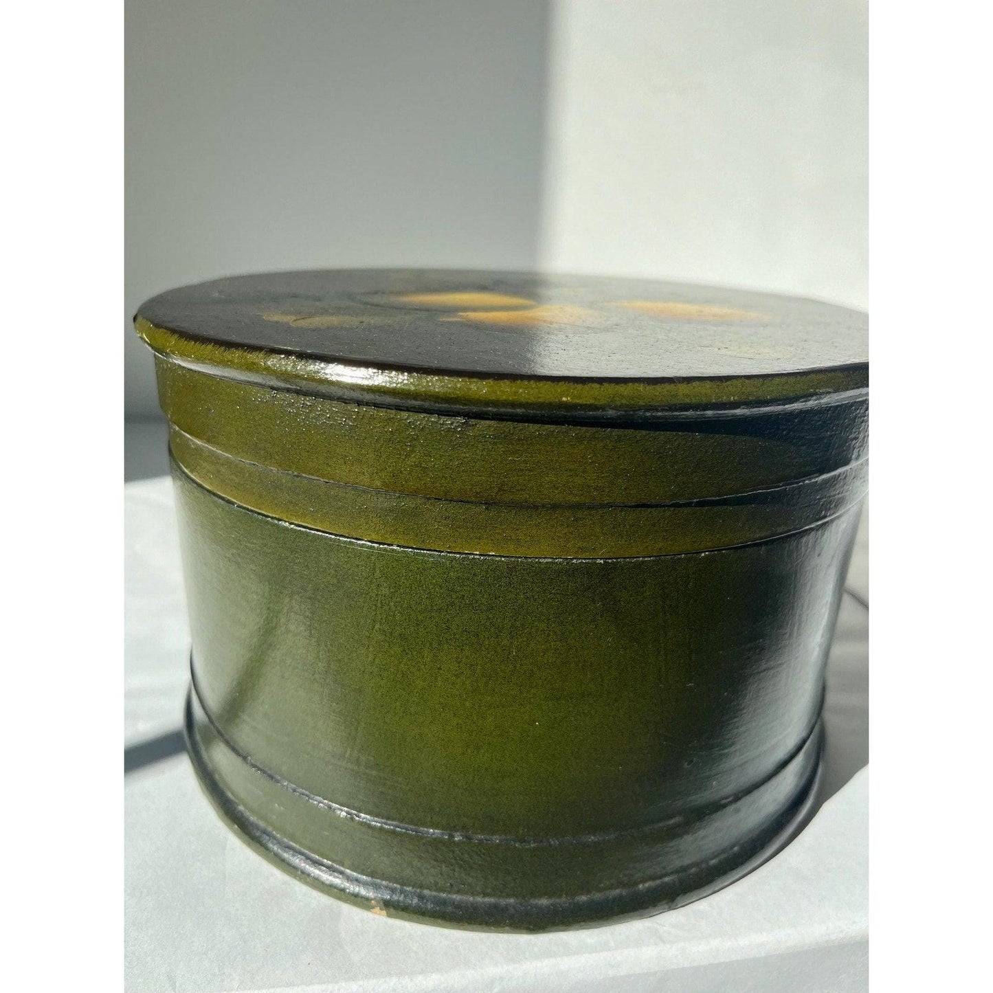 Vintage wood hand painted oval box with a lid