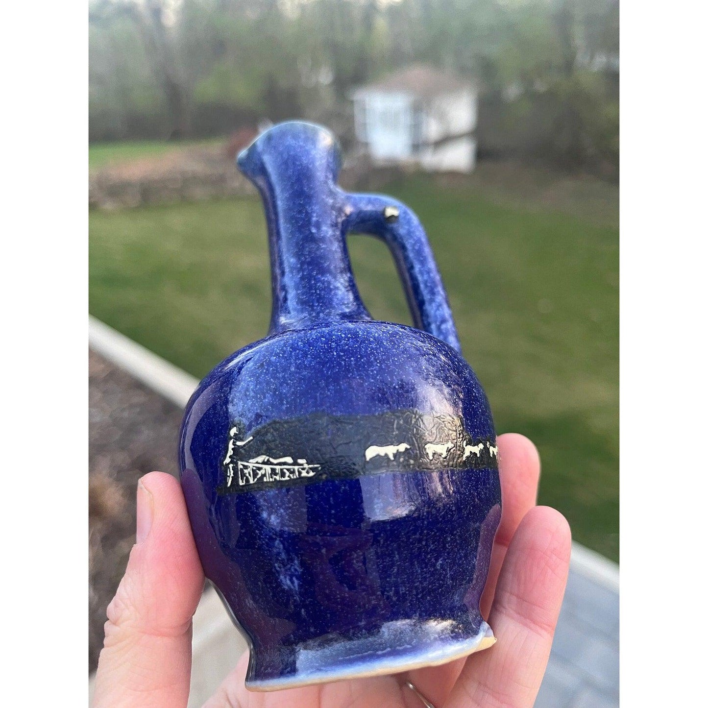 Vintage Zanesville Alaska Stoneware Vase / Perfume Bottle Dog Sled