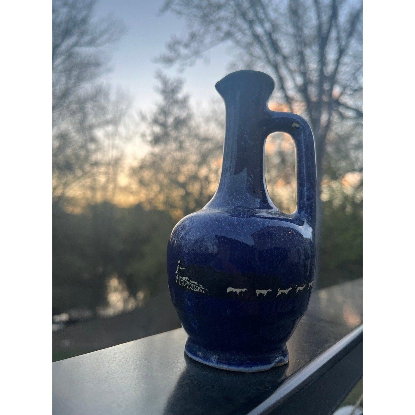 Vintage Zanesville Alaska Stoneware Vase / Perfume Bottle Dog Sled