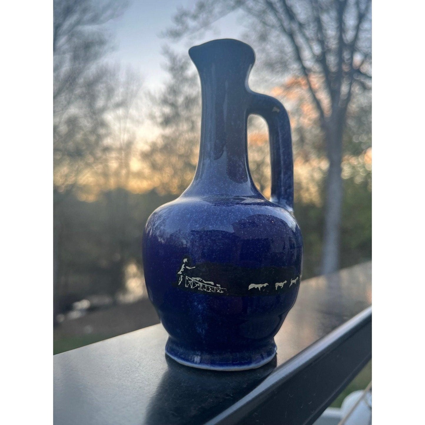 Vintage Zanesville Alaska Stoneware Vase / Perfume Bottle Dog Sled