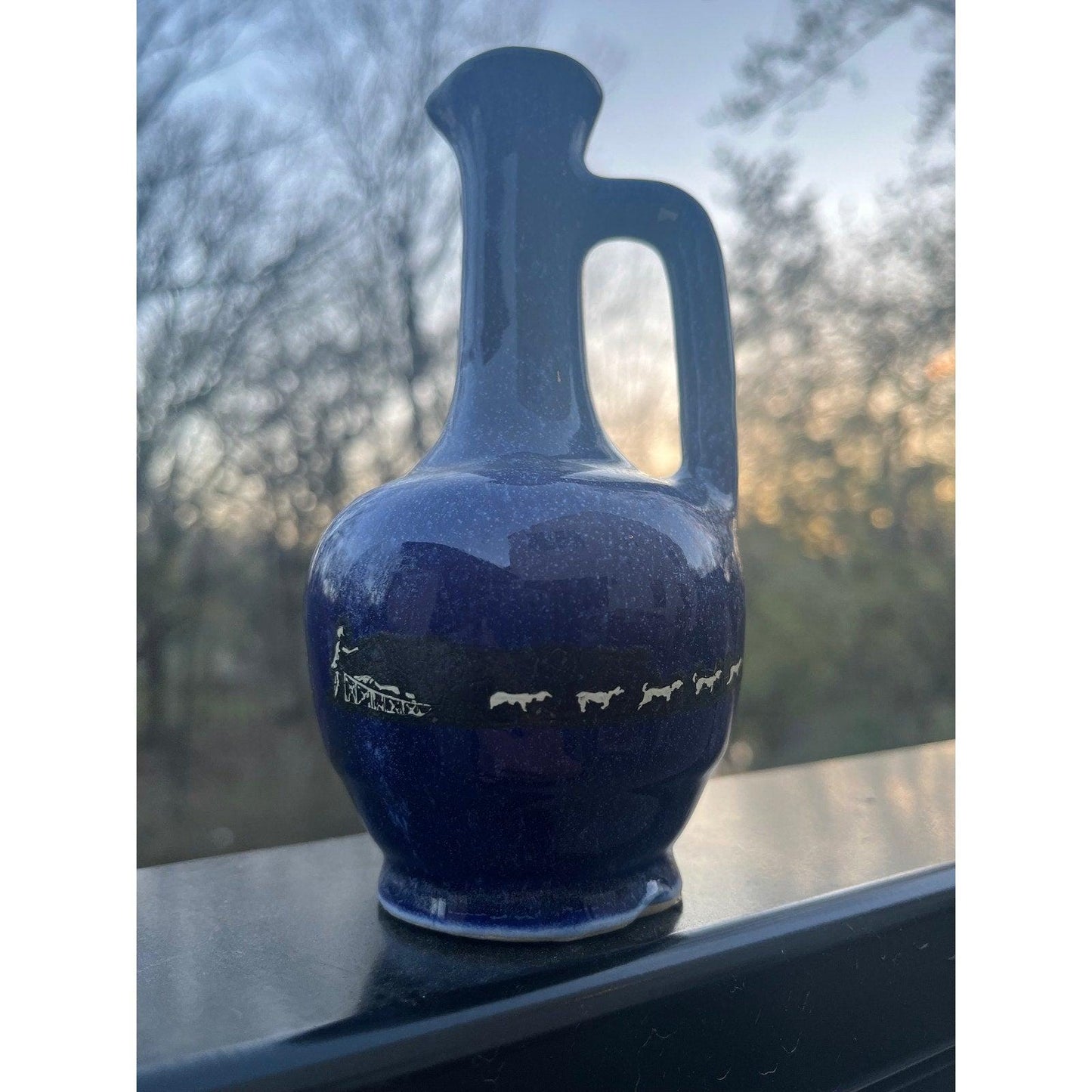 Vintage Zanesville Alaska Stoneware Vase / Perfume Bottle Dog Sled