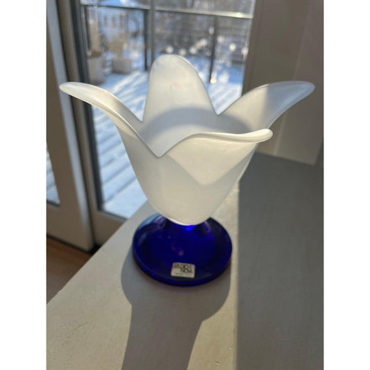Vintage Studio Nova, cobalt blue and white frosted glass lily vase