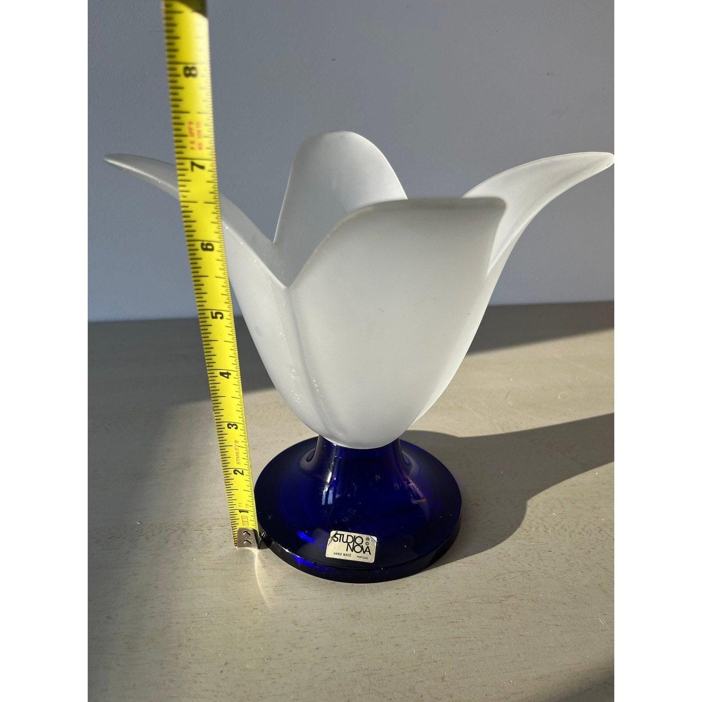 Vintage Studio Nova, cobalt blue and white frosted glass lily vase