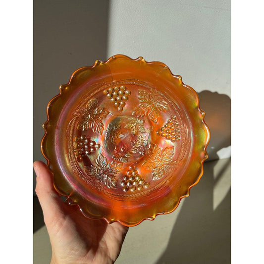 Vintage Fenton Edge Leaf Grape & Cable marigold carnival art glass bowl