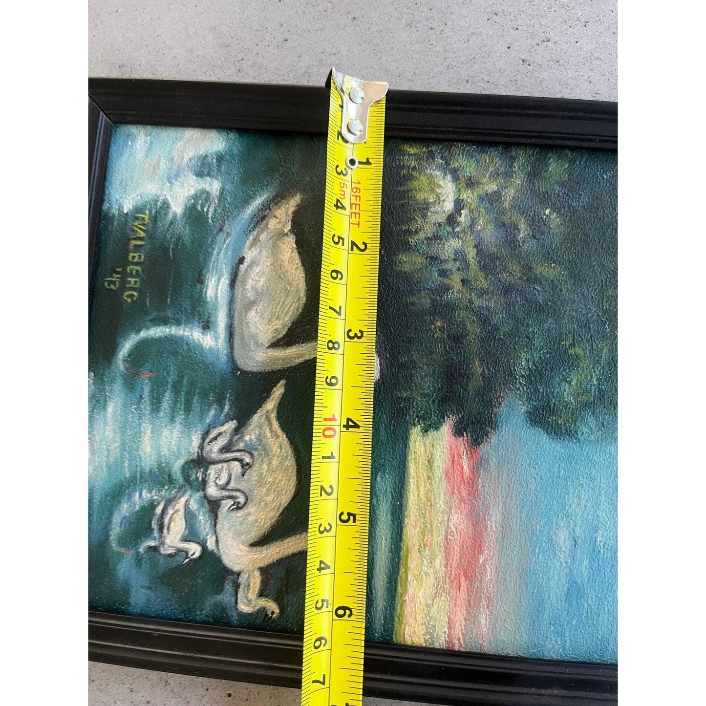 Vintage 1943 family of swans painting