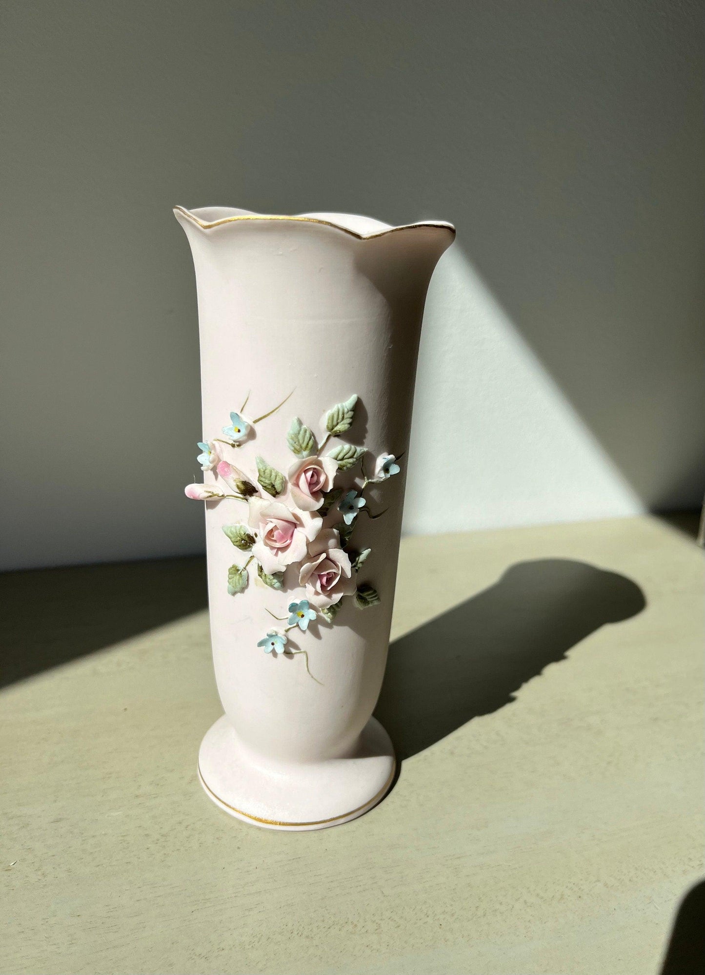 Lefton Porcelain Floral Vase with hand painted 3D floral pattern