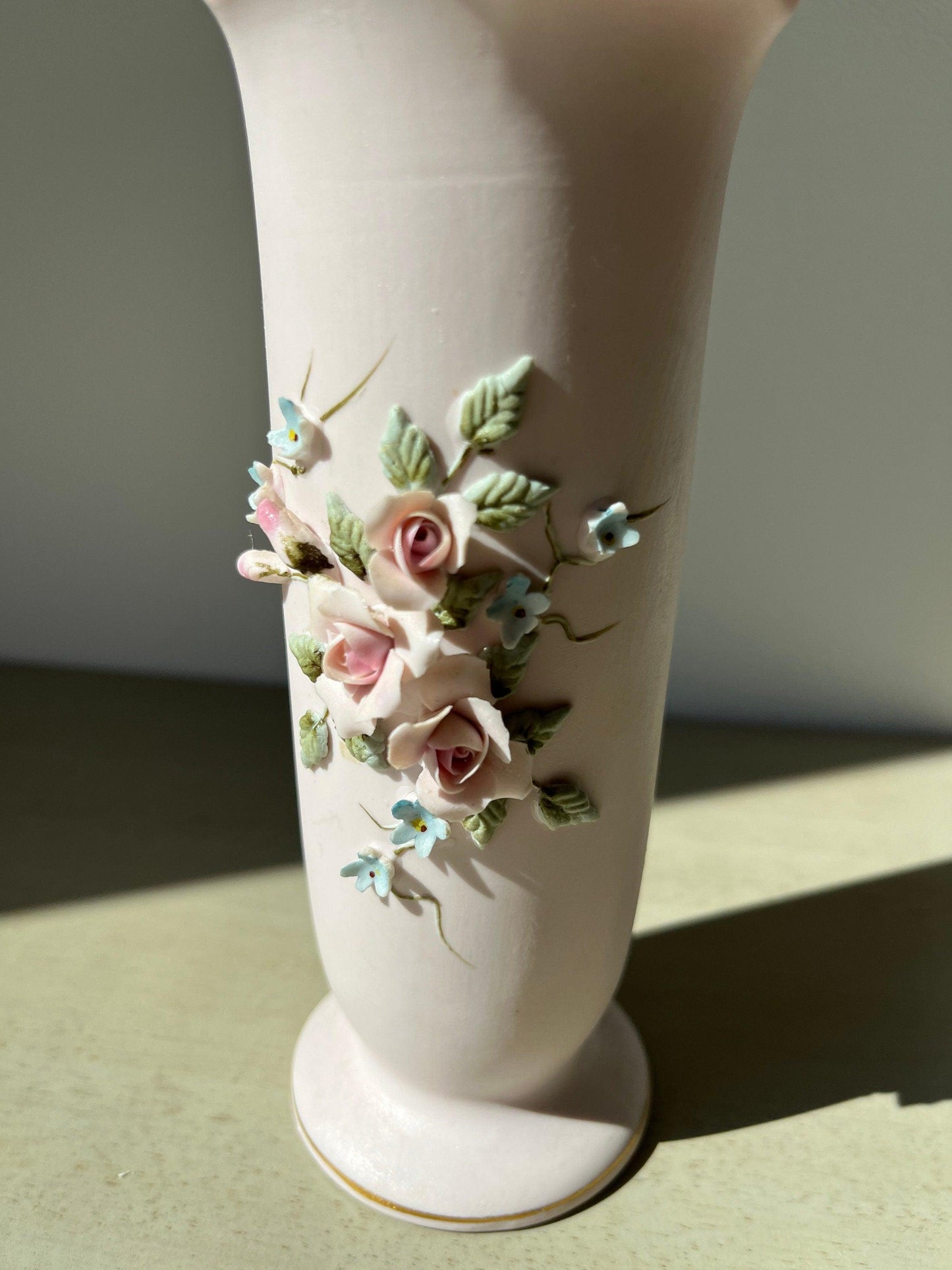 Lefton Porcelain Floral Vase with hand painted 3D floral pattern