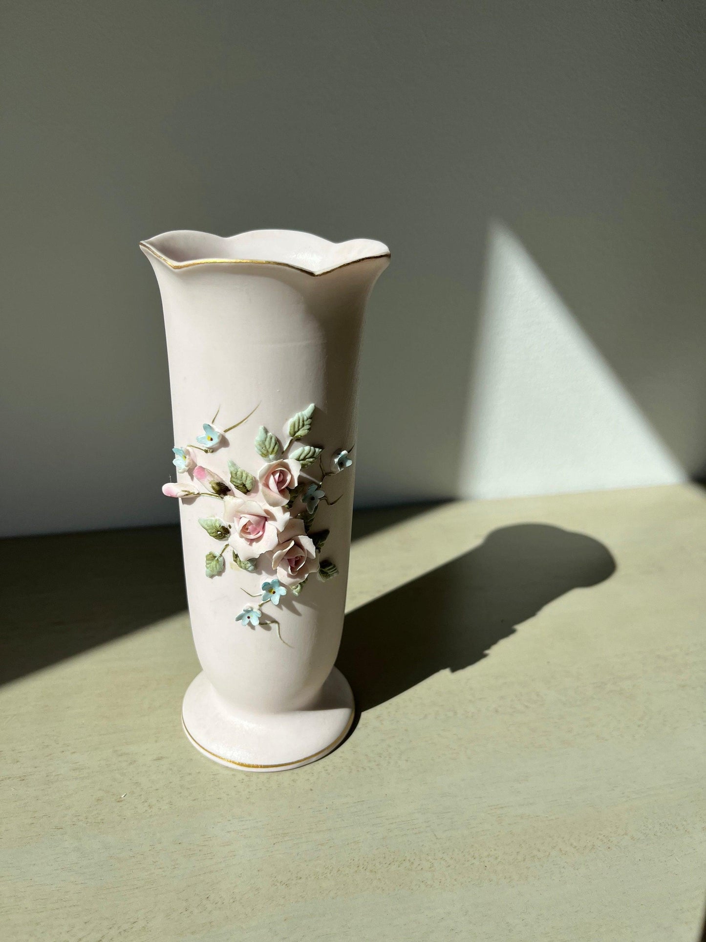 Lefton Porcelain Floral Vase with hand painted 3D floral pattern