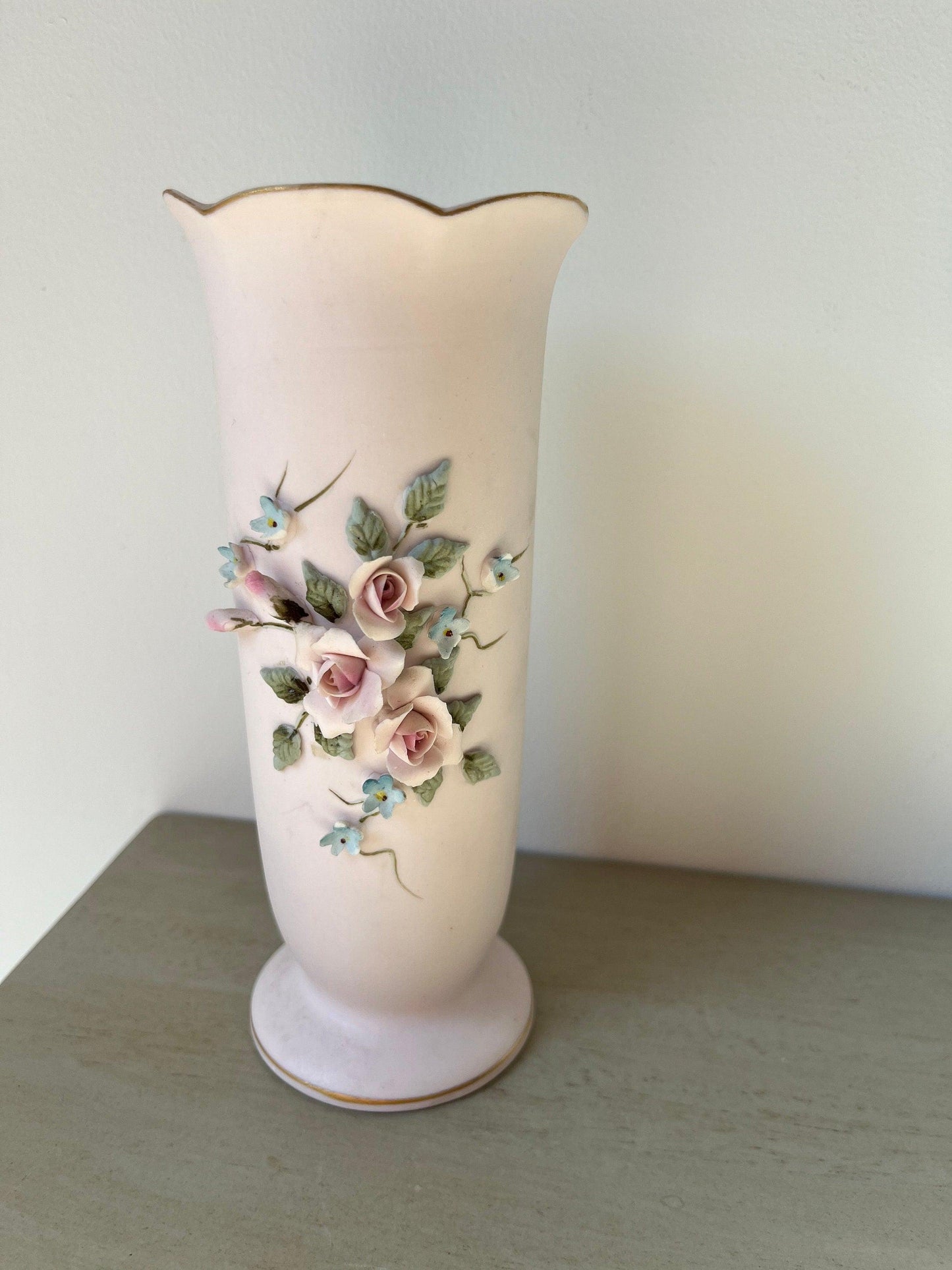 Lefton Porcelain Floral Vase with hand painted 3D floral pattern