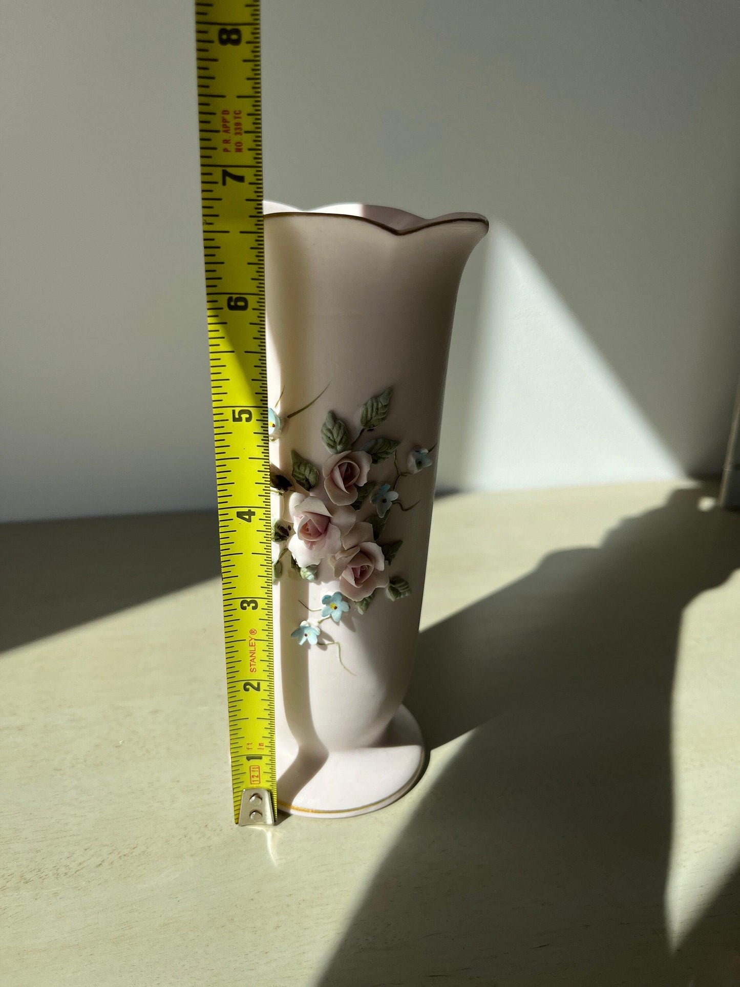 Lefton Porcelain Floral Vase with hand painted 3D floral pattern