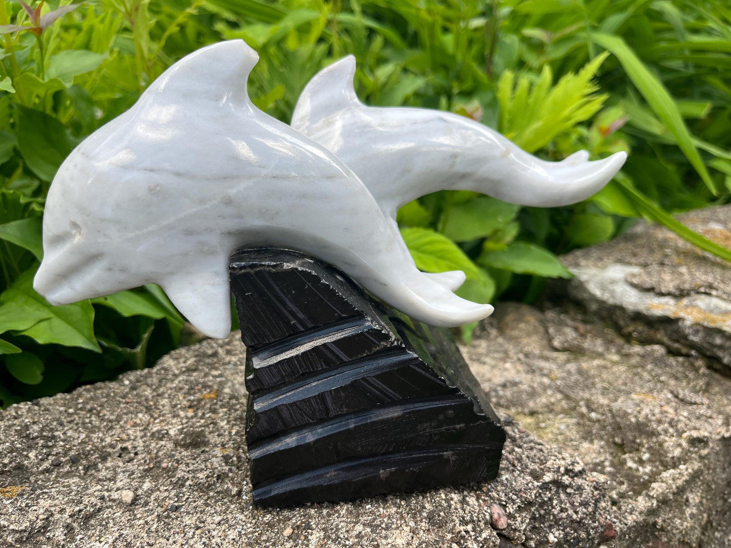 Superb Pair of Vintage Marble Dolphins