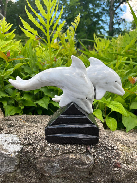 Superb Pair of Vintage Marble Dolphins
