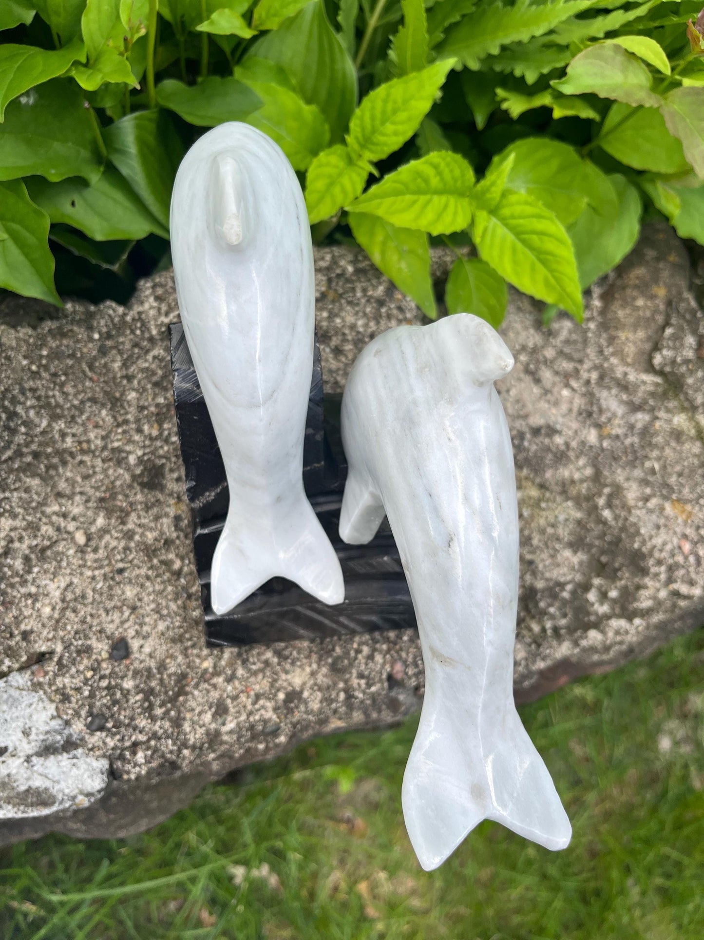 Superb Pair of Vintage Marble Dolphins