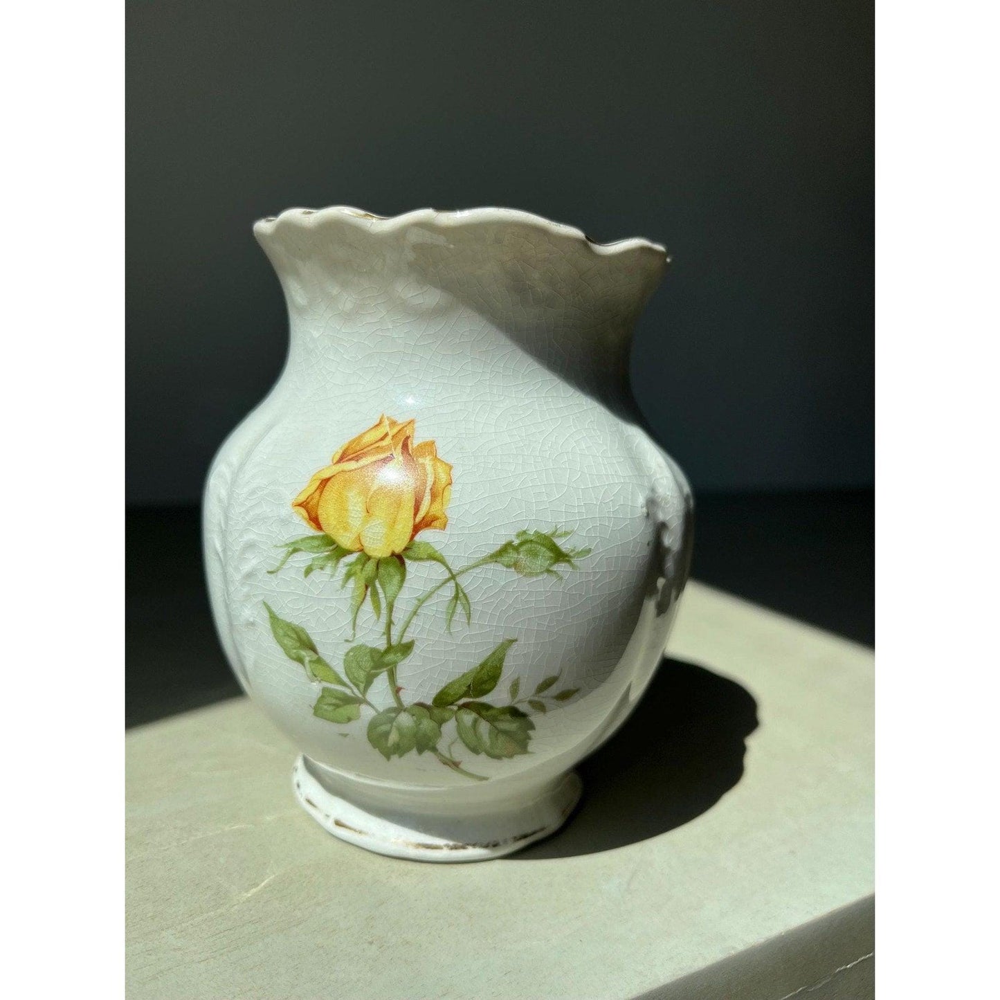 Antique Buffalo Pottery bud vase with rose buds
