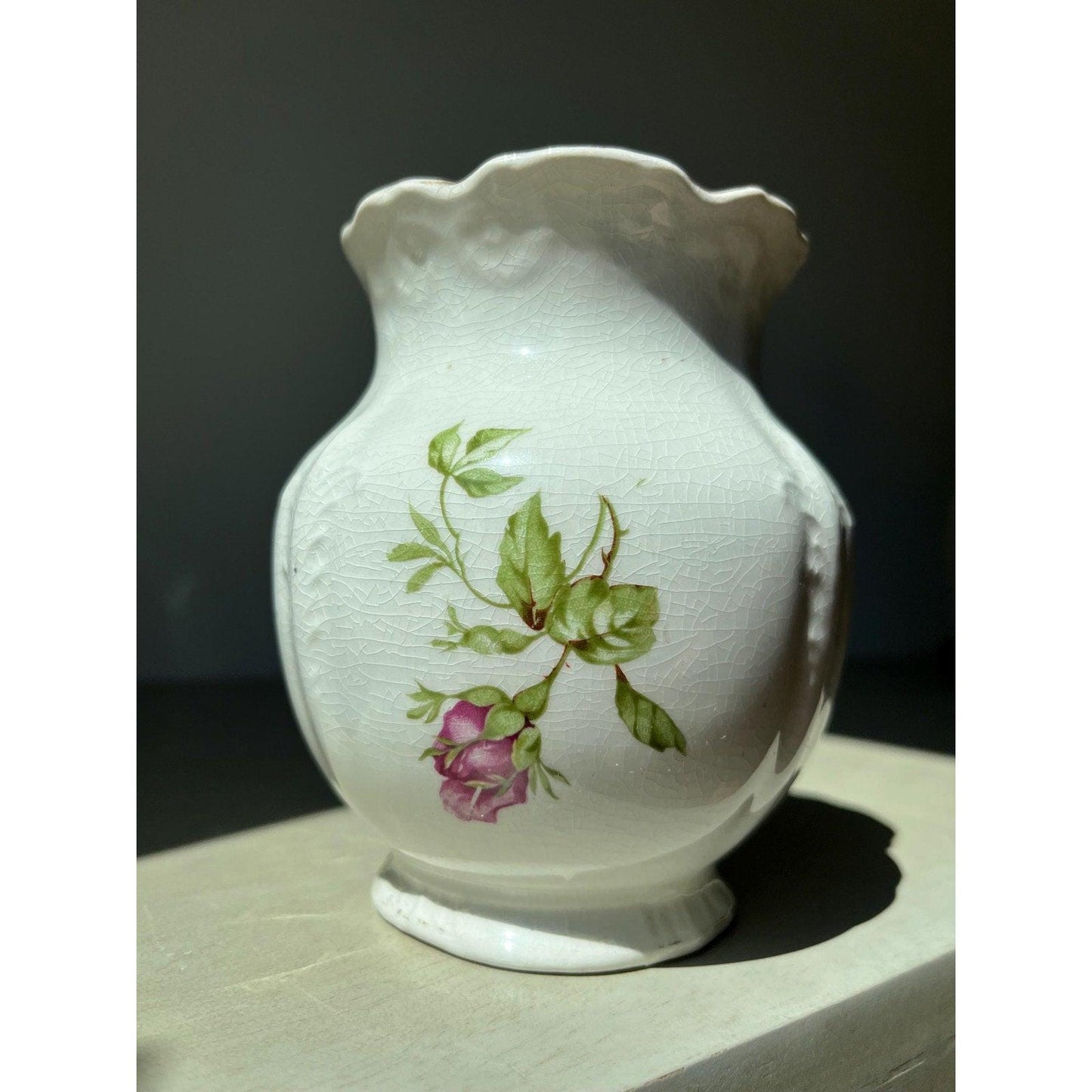 Antique Buffalo Pottery bud vase with rose buds