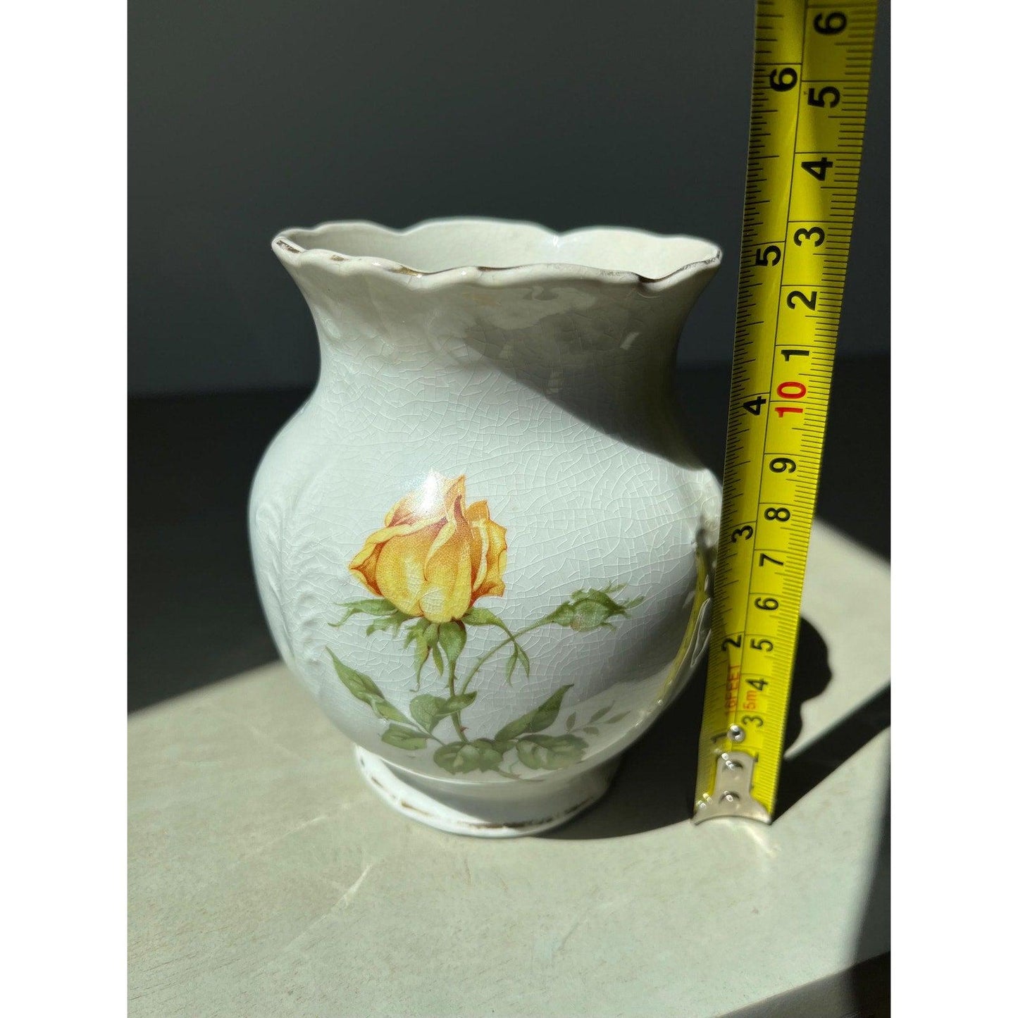 Antique Buffalo Pottery bud vase with rose buds