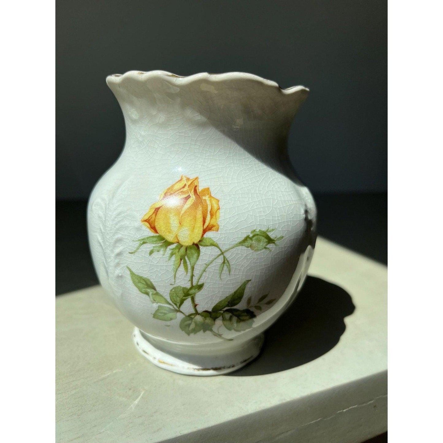 Antique Buffalo Pottery bud vase with rose buds