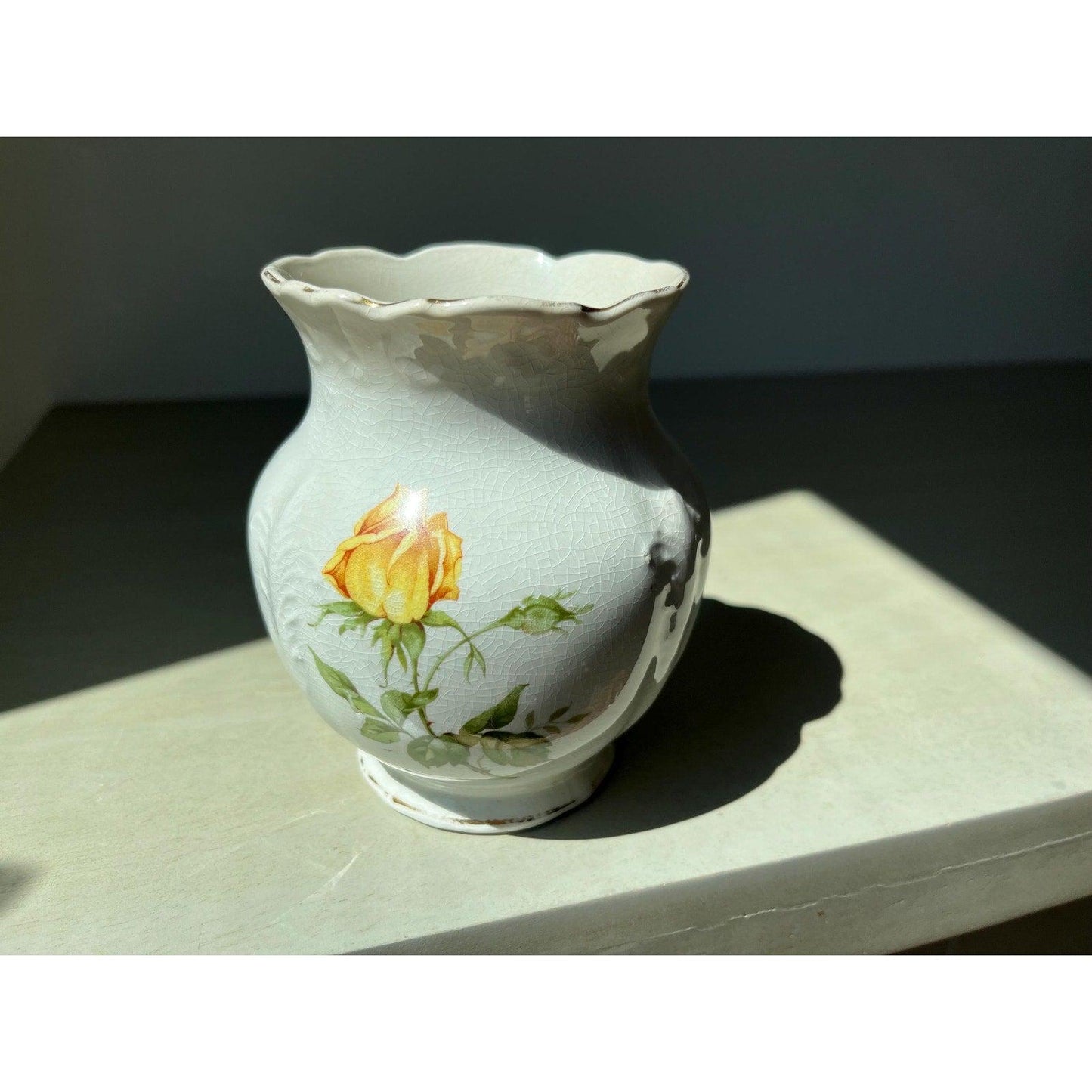 Antique Buffalo Pottery bud vase with rose buds