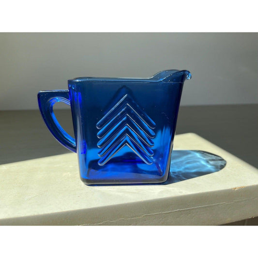 Vintage / antique cobalt blue Hazel Atlas depression glass chevron creamer