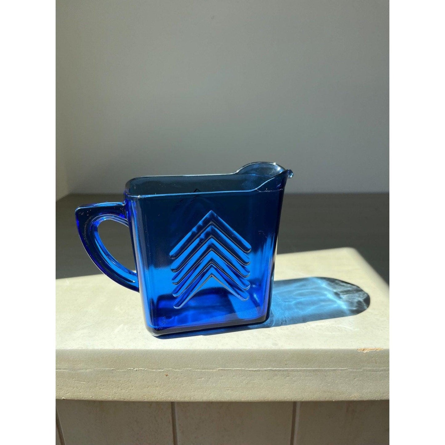 Vintage / antique cobalt blue Hazel Atlas depression glass chevron creamer