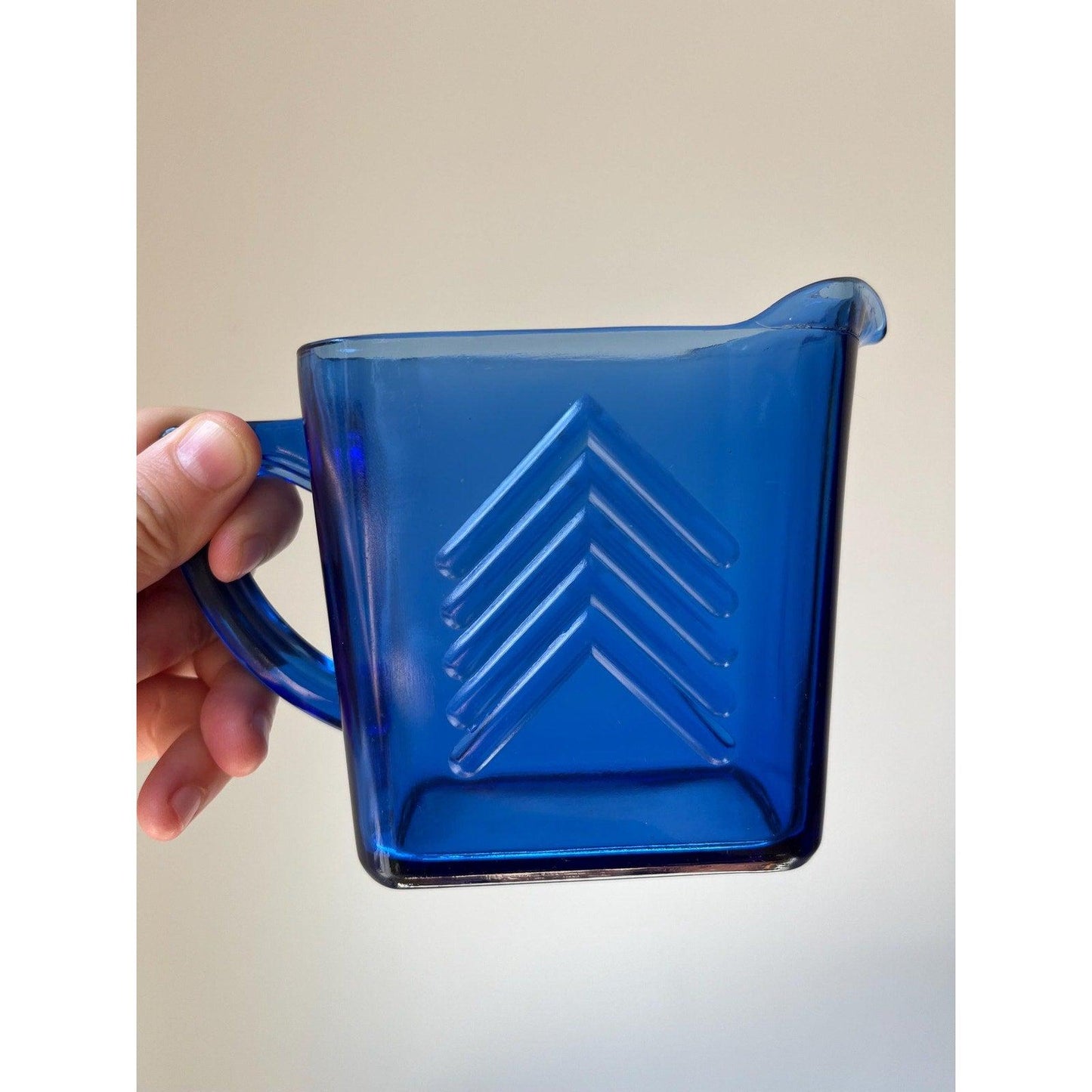Vintage / antique cobalt blue Hazel Atlas depression glass chevron creamer