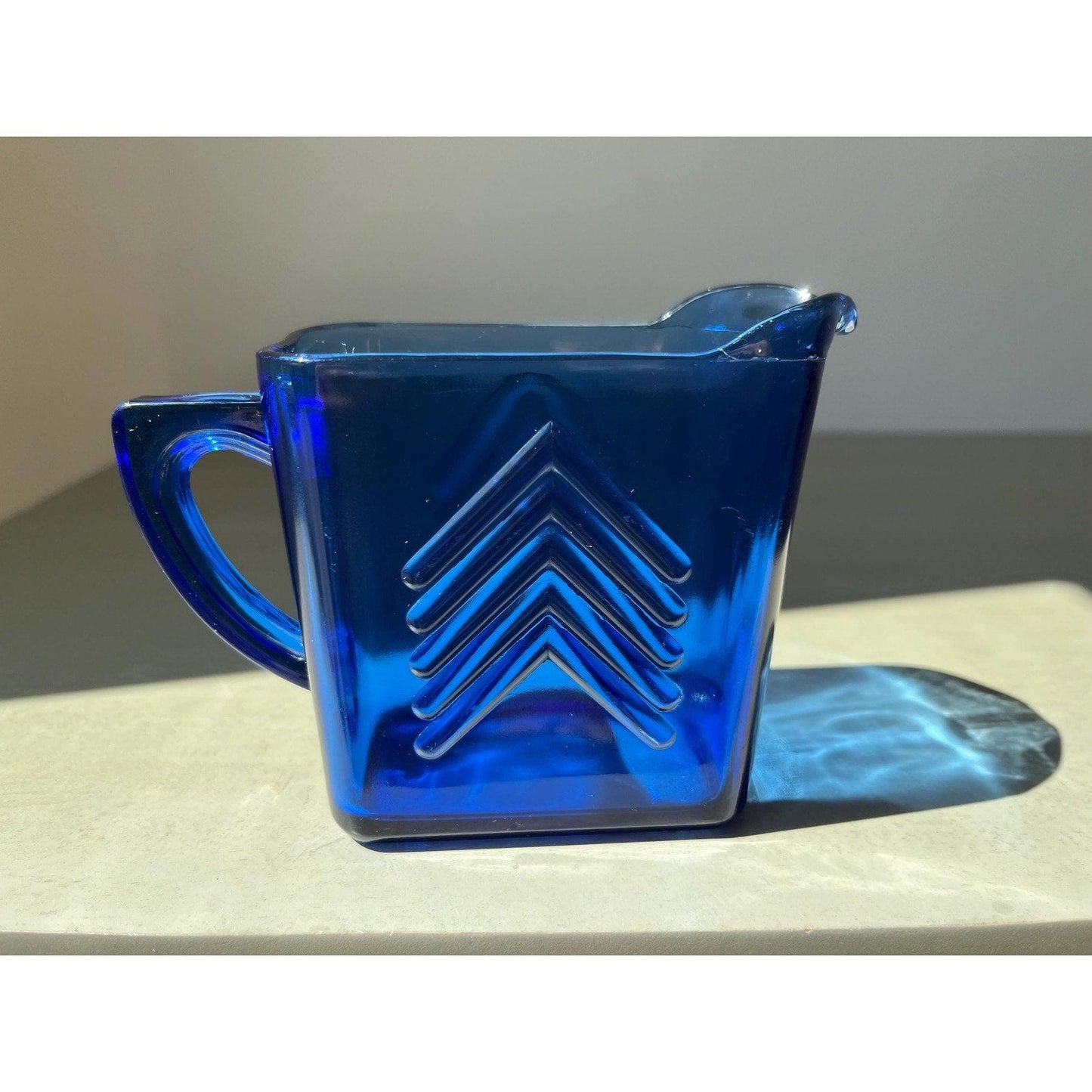 Vintage / antique cobalt blue Hazel Atlas depression glass chevron creamer