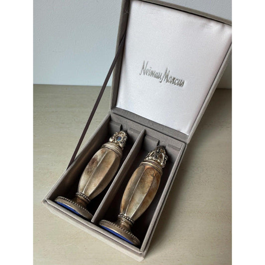 Vintage Neiman Marcus Silver Salt & Pepper Shaker Set, original velvet case