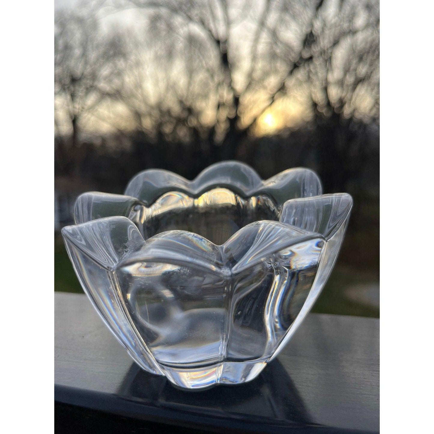 Vintage flower shaped heavy crystal glass candle light holder