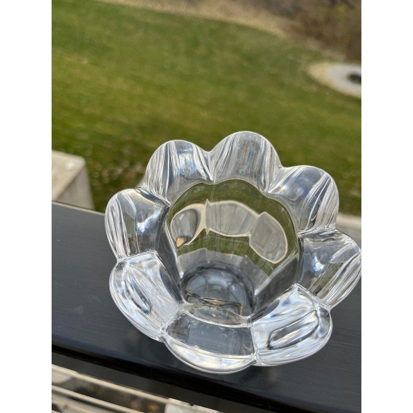 Vintage flower shaped heavy crystal glass candle light holder