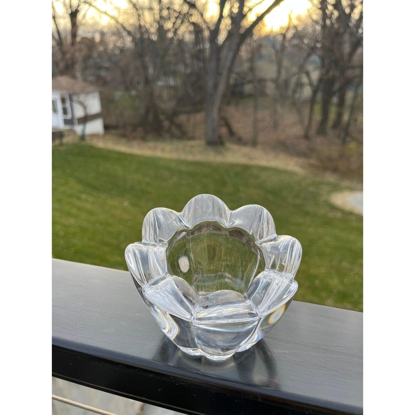 Vintage flower shaped heavy crystal glass candle light holder