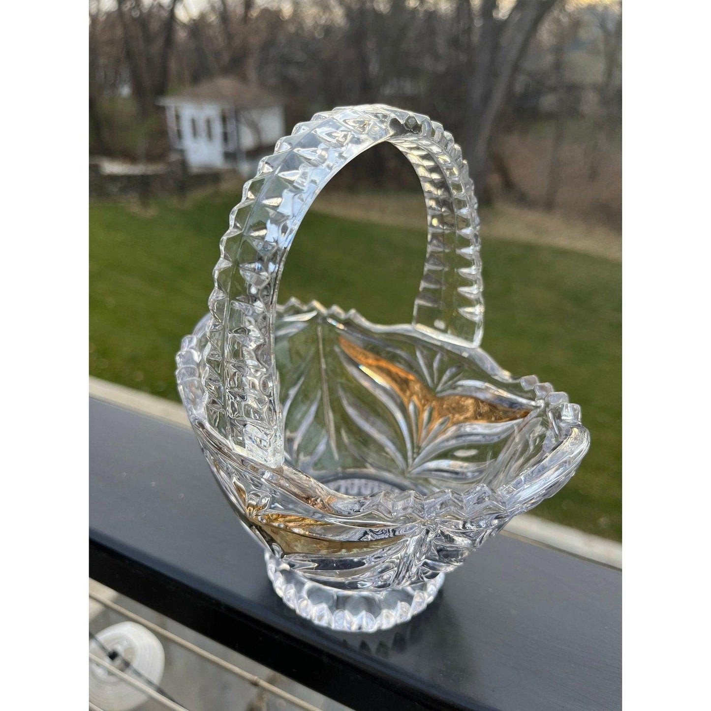 Vintage Bleikristall ‘Bride's Basket by Anna Hutte 24% lead crystal with gold accents