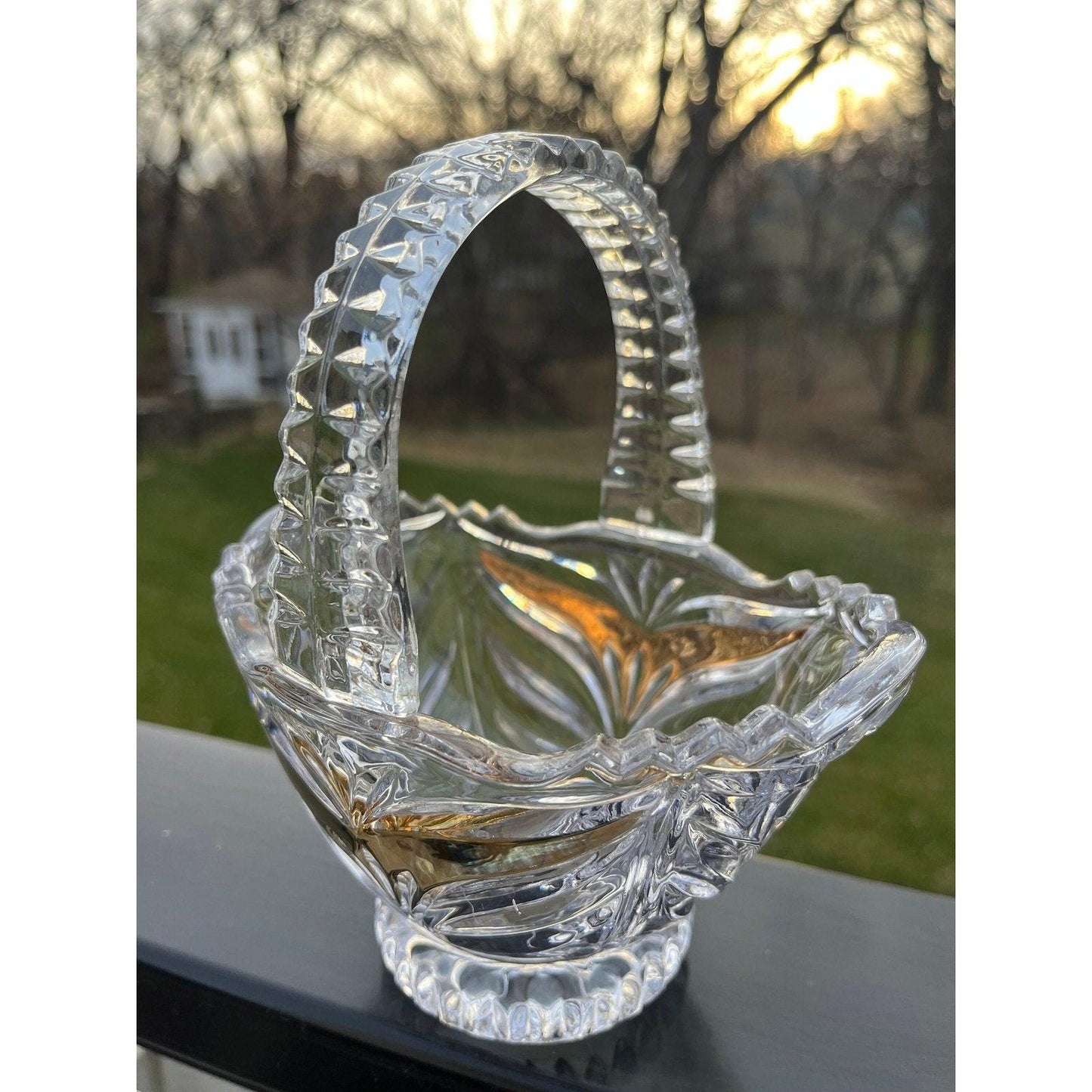 Vintage Bleikristall ‘Bride's Basket by Anna Hutte 24% lead crystal with gold accents