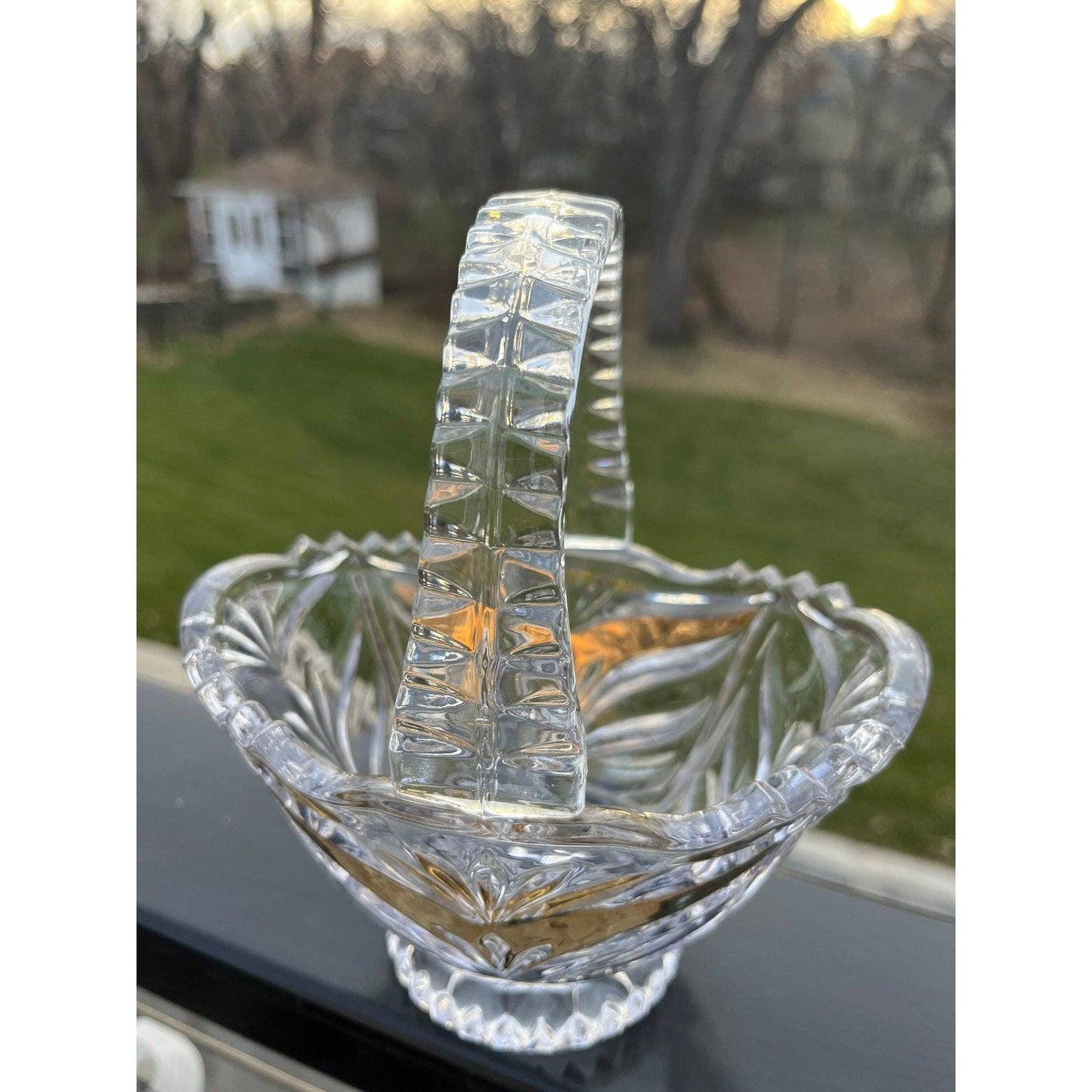 Vintage Bleikristall ‘Bride's Basket by Anna Hutte 24% lead crystal with gold accents