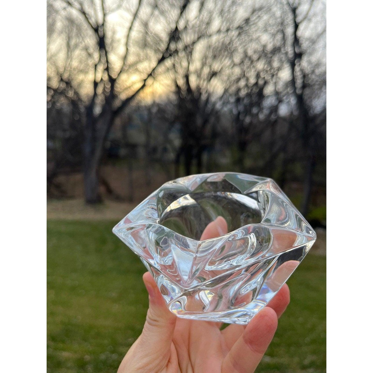 Vintage heavy crystal glass votive candle holder
