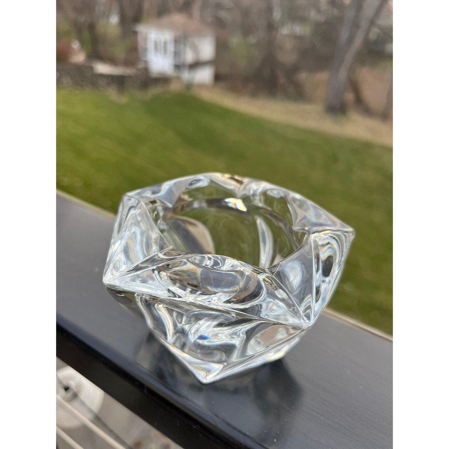 Vintage heavy crystal glass votive candle holder