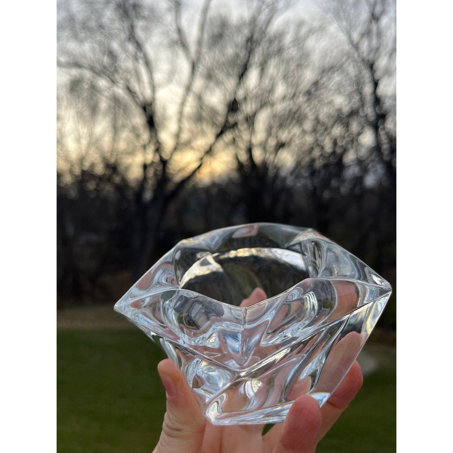 Vintage heavy crystal glass votive candle holder