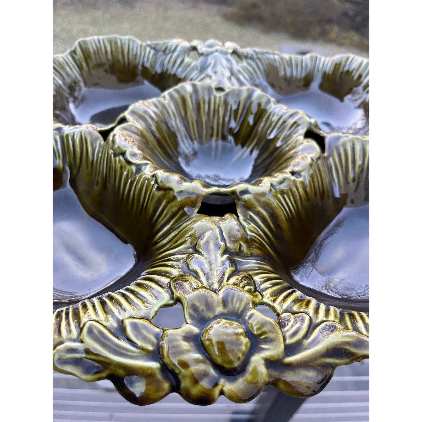 Vintage 1970s avocado green divided dish Whittier California Pottery