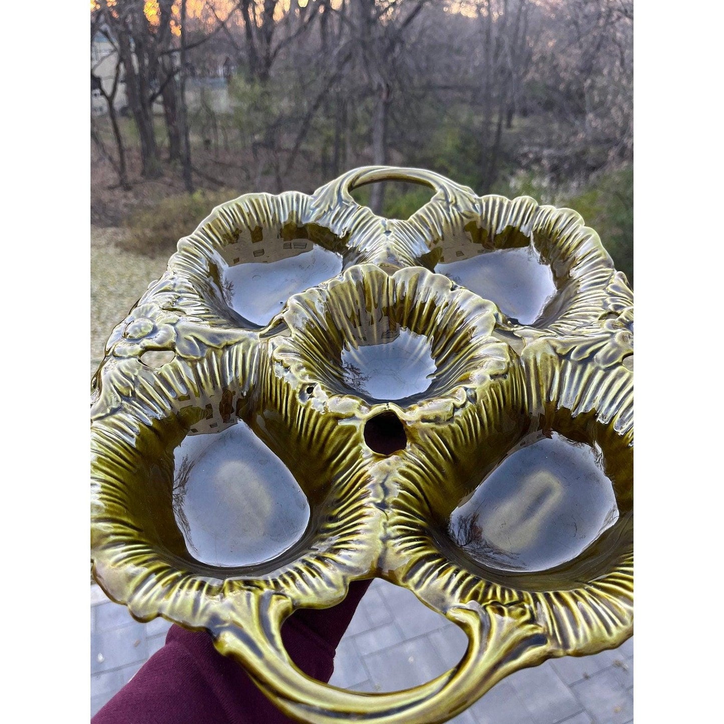 Vintage 1970s avocado green divided dish Whittier California Pottery