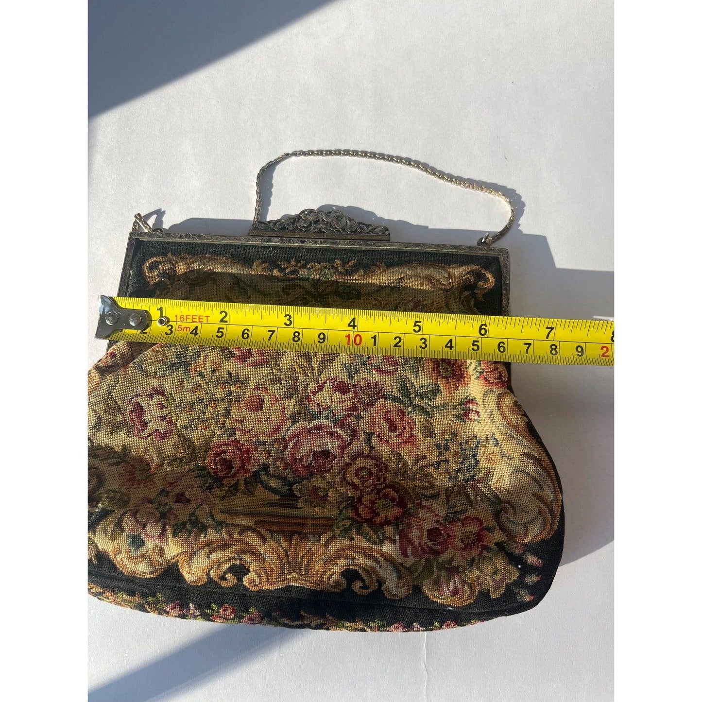 Antique Vintage European Evening Purse Petit Point Floral Tapestry